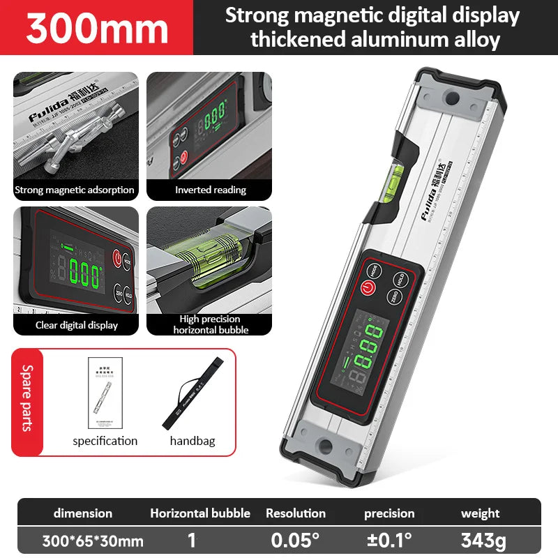 Digital Protractor Angle Finder Inclinometer Magnets Level Angle Slope 0-90 °Electronic Level Ruler  20-50MM with LED Display