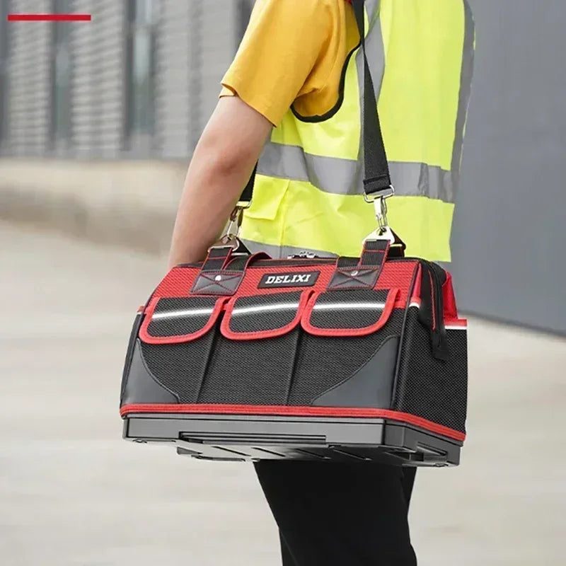 DELIXI Portable 1680D Oxford Tool Bag with Plastic Bottom Waterproof Durable Large Capacity Toolbag for Electrician Woodworker