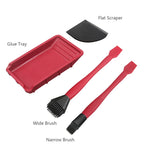 Wnew 4Pcs Silicone Glue Kit Wide Narrow Brush with Flat Scraper and Glue Tray Woodworking Gluing Kit Set