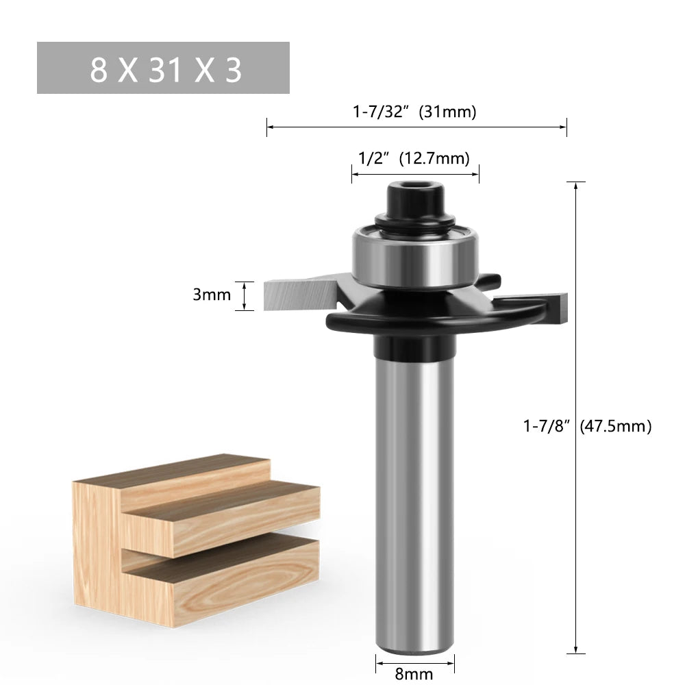 LAVIE  8mm Shank T-Sloting Biscuit Joint Slot Cutter Jointing Slotting Router Bit 2mm Height Milling Cutter Woodworking
