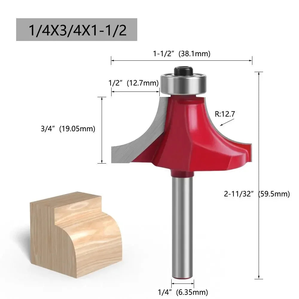 6.35mm Shank Corner Rounding End Mill Wood Carving Slotting Cutter with Bearing High Efficiency Woodworking Milling Cutter