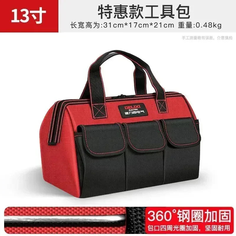 DELIXI Portable 1680D Oxford Tool Bag with Plastic Bottom Waterproof Durable Large Capacity Toolbag for Electrician Woodworker