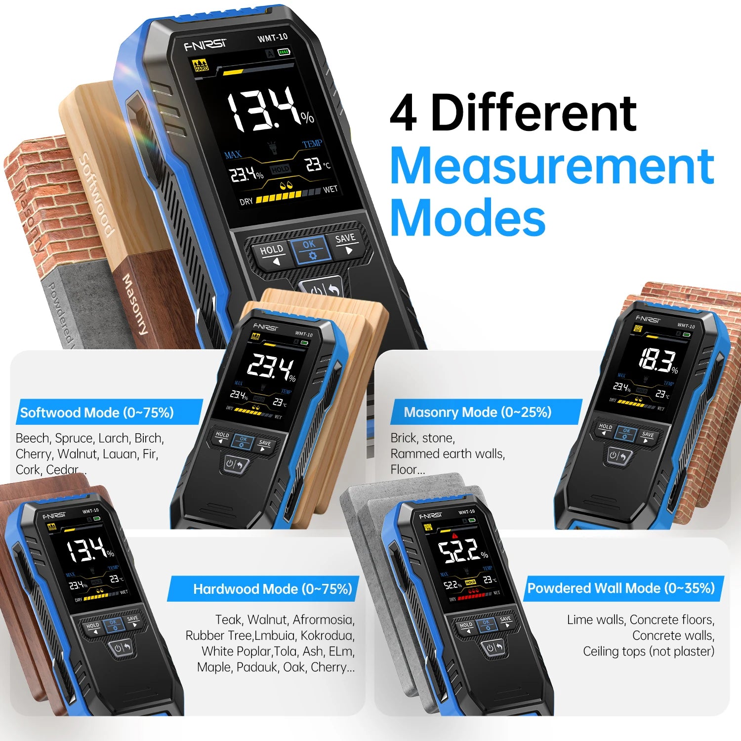 FNIRSI WMT-10 Inductive Wood Moisture Meter Hygrometer Non-contact Timber Damp Wall Detector Non-destructive Humidity Tester