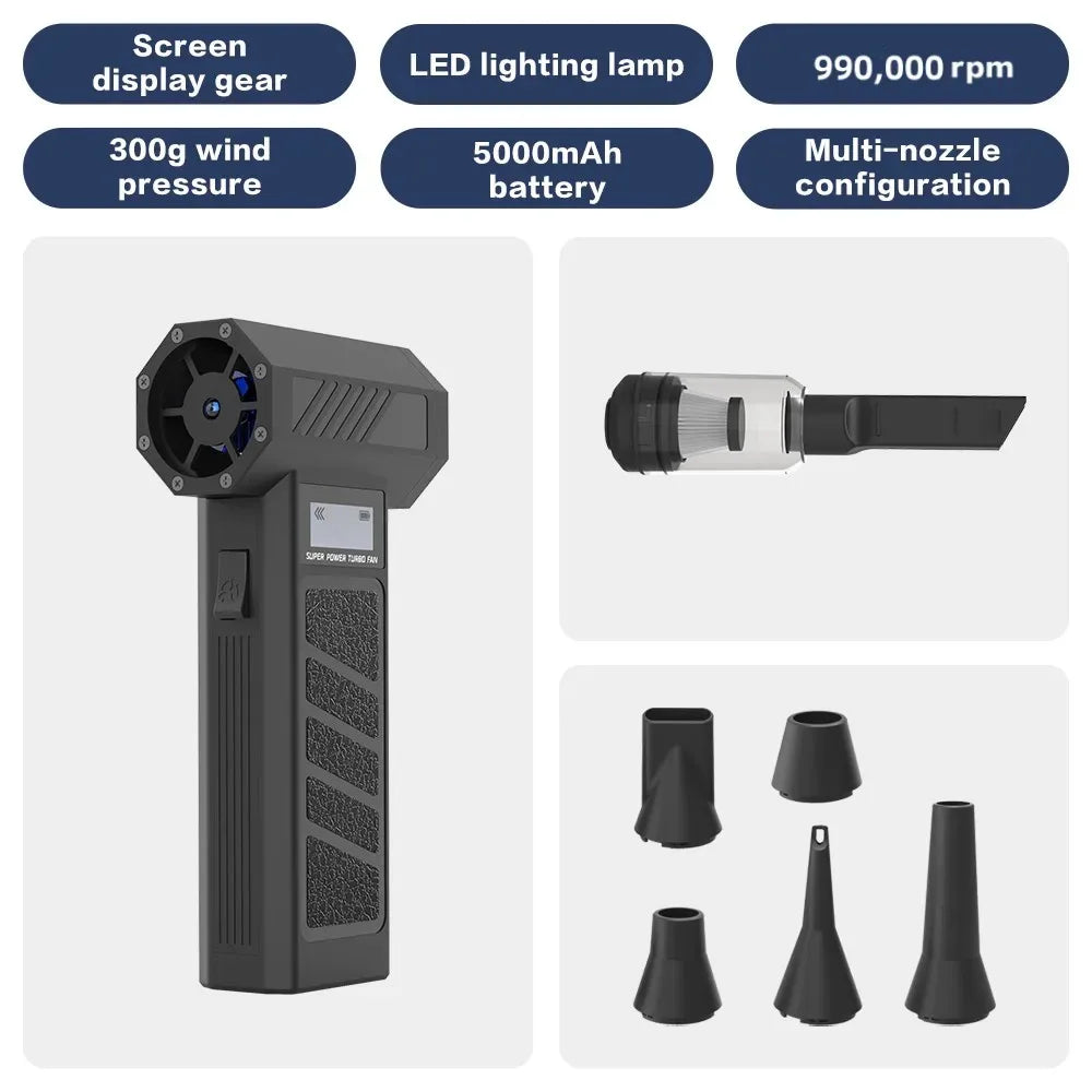 2025New Hurricane Dust Blower 990000RPM Wireless Compressed Air Duster High-speed Violent Fan 4Speed Adjustable Turbo Jet Blower