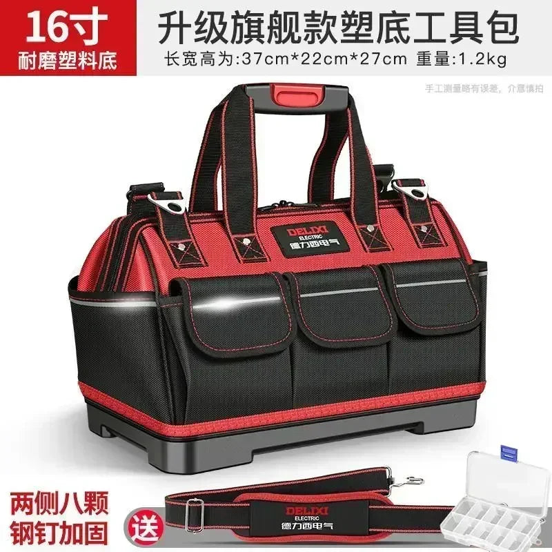 DELIXI Portable 1680D Oxford Tool Bag with Plastic Bottom Waterproof Durable Large Capacity Toolbag for Electrician Woodworker