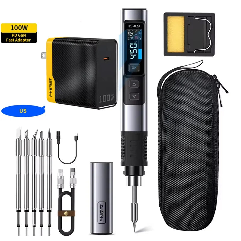 FNIRSI HS-02 Adjustable Temperature Soldering Iron DC 24V 100-450℃ Welding Solder Rework Station PD 100W Portable Repair Tool