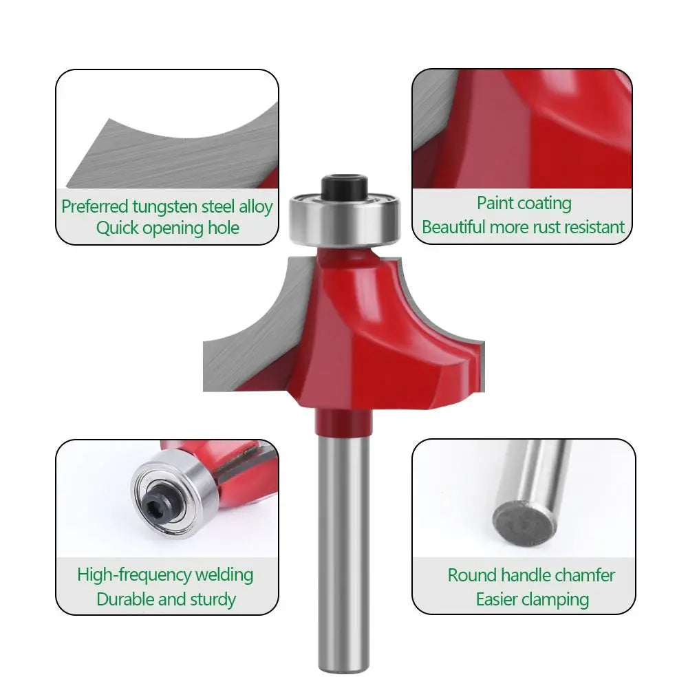6.35mm Shank Corner Rounding End Mill Wood Carving Slotting Cutter with Bearing High Efficiency Woodworking Milling Cutter