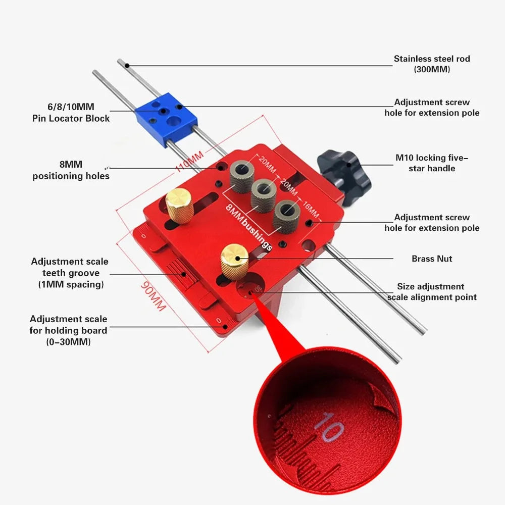Adjustable Doweling Jig Kit Woodworking 3 in 1 Pocket Hole Jig Drilling Locator For Hole Puncher Furniture Connecting Tools - Image 4