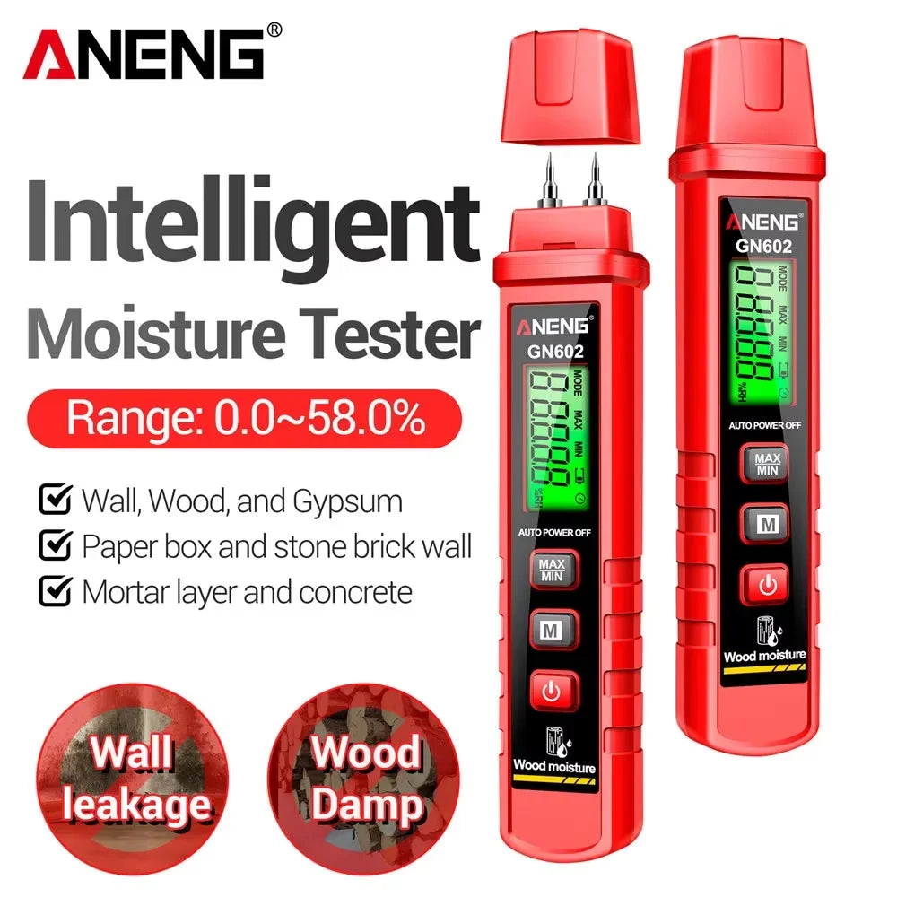 Portable Wood Moisture Meter ANENG GN602 wood moisture meter 0~58% Intelligent Moisture TesterMax/Mini Value Building Material