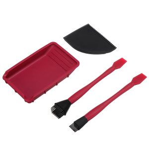 Wnew 4Pcs Silicone Glue Kit Wide Narrow Brush with Flat Scraper and Glue Tray Woodworking Gluing Kit Set