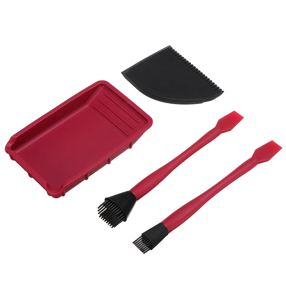 Wnew 4Pcs Silicone Glue Kit Wide Narrow Brush with Flat Scraper and Glue Tray Woodworking Gluing Kit Set