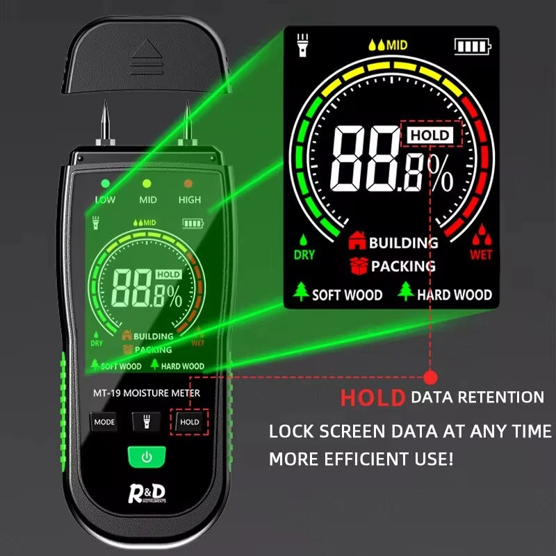 MT19 LED Color Screen Wood Moisture Meter Wall Moisture Content Tester Paperboard Humidity Detector Cement Brick Moisture Tester - Image 3