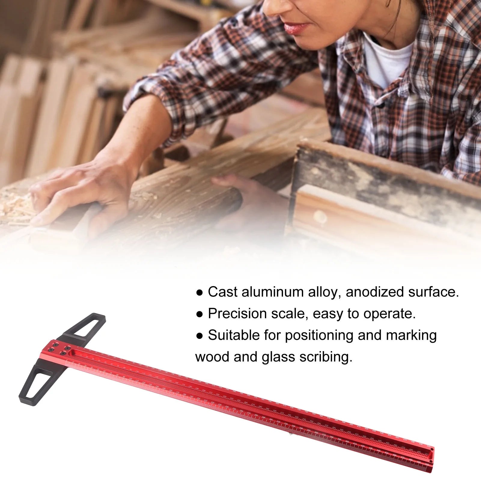 T Type Woodworking Ruler Hole Positioning Scribing Gauge Aluminum Alloy Measuring Tool for Carpenter - Image 2