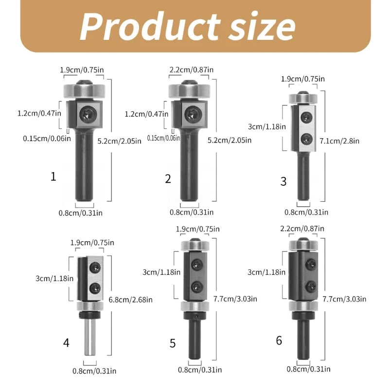 1pc Insert Carbides Reversible Pattern Flush Trim Router Bit 8mm Shank, Top Bearing Template Router Bit for Trimming - Image 6