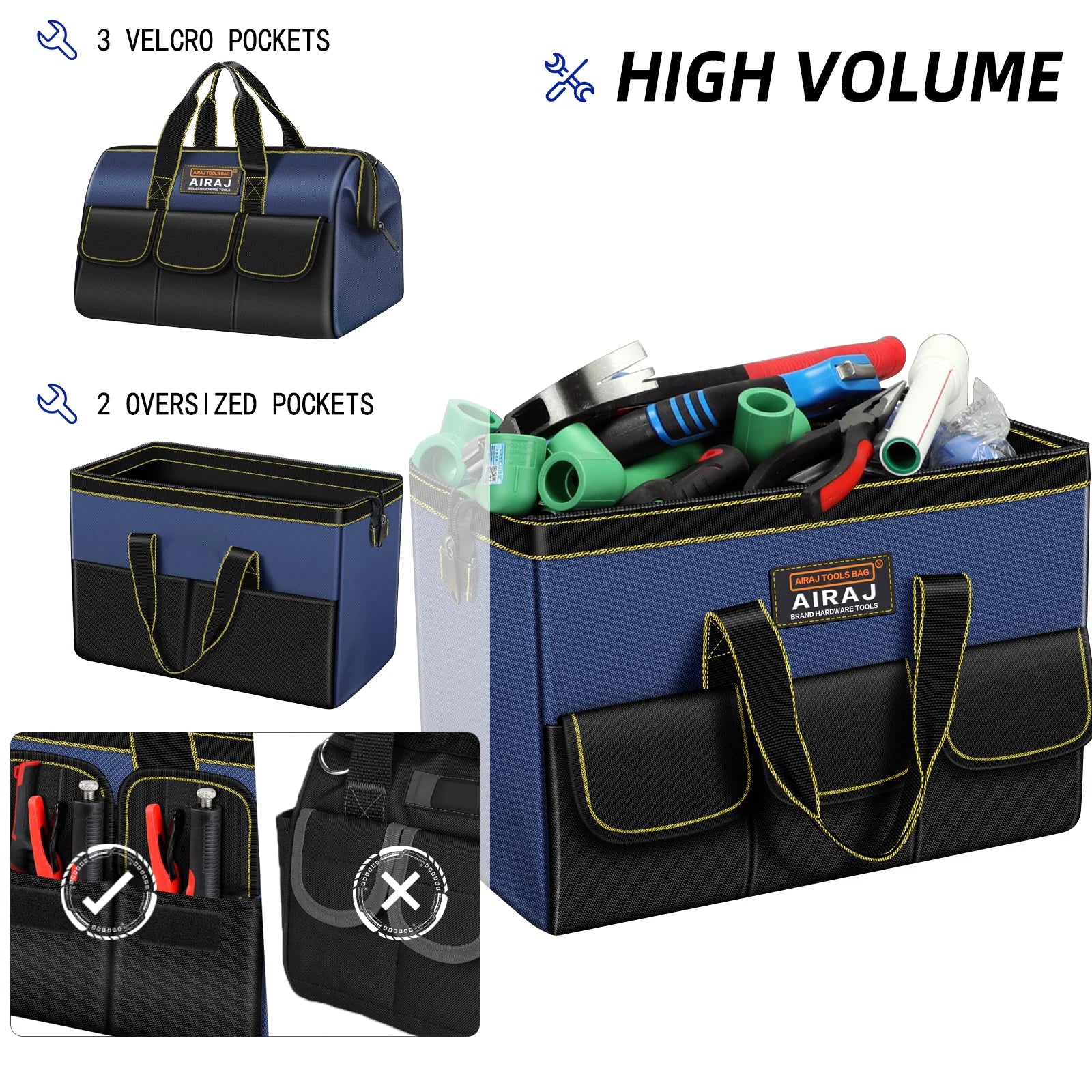 AIRAJ Multifunctional Tool Bags 1680D Oxford Cloth Electrician Bags Waterproof and Wear-Resistant High Capacity Storage Bags - Image 3