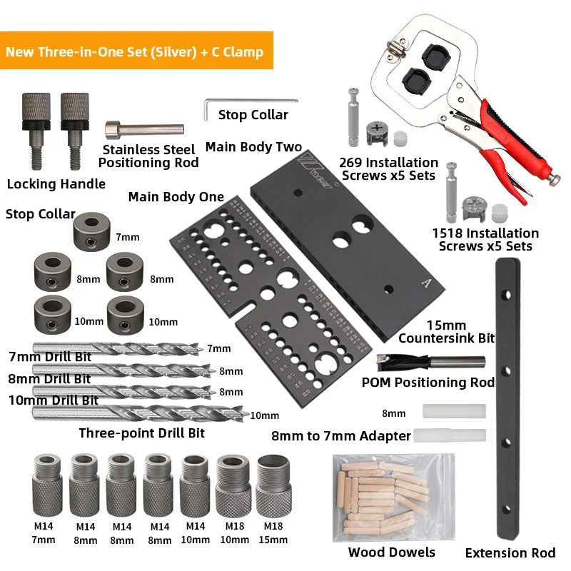 WNew Woodworking Drilling Locator 3 In 1 Aluminum Tenon Hole Puncher Hardware Tools Set Of Drills Carpentry Drill Accessories - Image 7