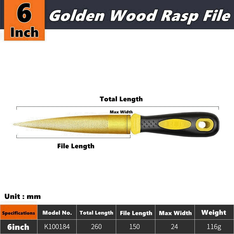 High Carbon Steel Golden Wood Rasp,Double Side Tapered and Half Round Rasp File,4/6/8/10/12inch for Woodworking/Carving/Sharping - Image 5