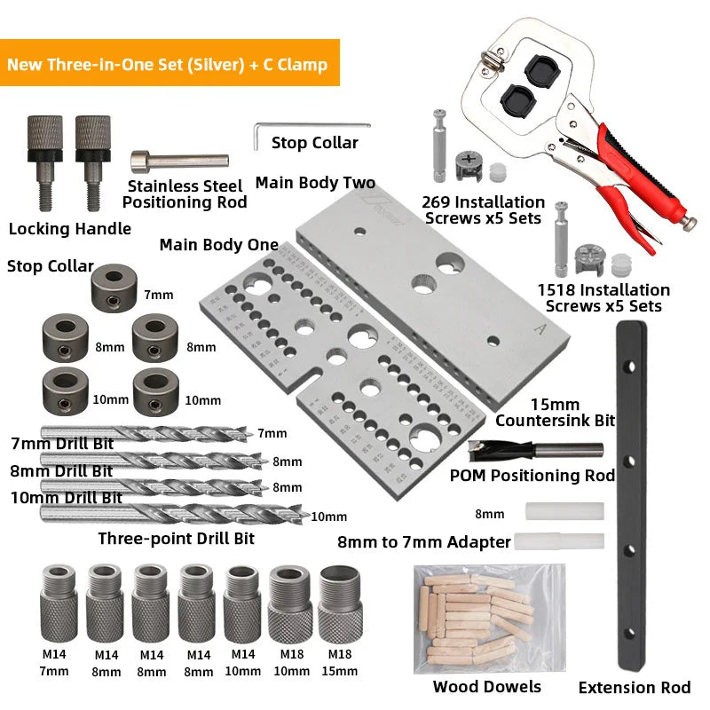 WNew Woodworking Drilling Locator 3 In 1 Aluminum Tenon Hole Puncher Hardware Tools Set Of Drills Carpentry Drill Accessories - Image 6