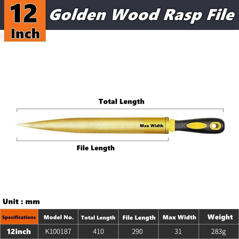 High Carbon Steel Golden Wood Rasp,Double Side Tapered and Half Round Rasp File,4/6/8/10/12inch for Woodworking/Carving/Sharping - Image 7