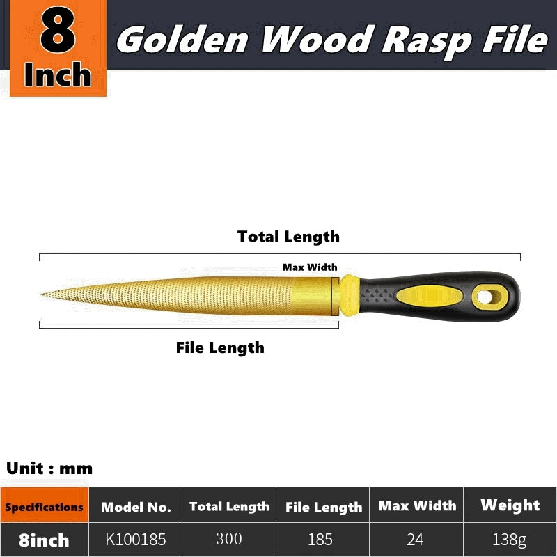 High Carbon Steel Golden Wood Rasp,Double Side Tapered and Half Round Rasp File,4/6/8/10/12inch for Woodworking/Carving/Sharping - Image 6