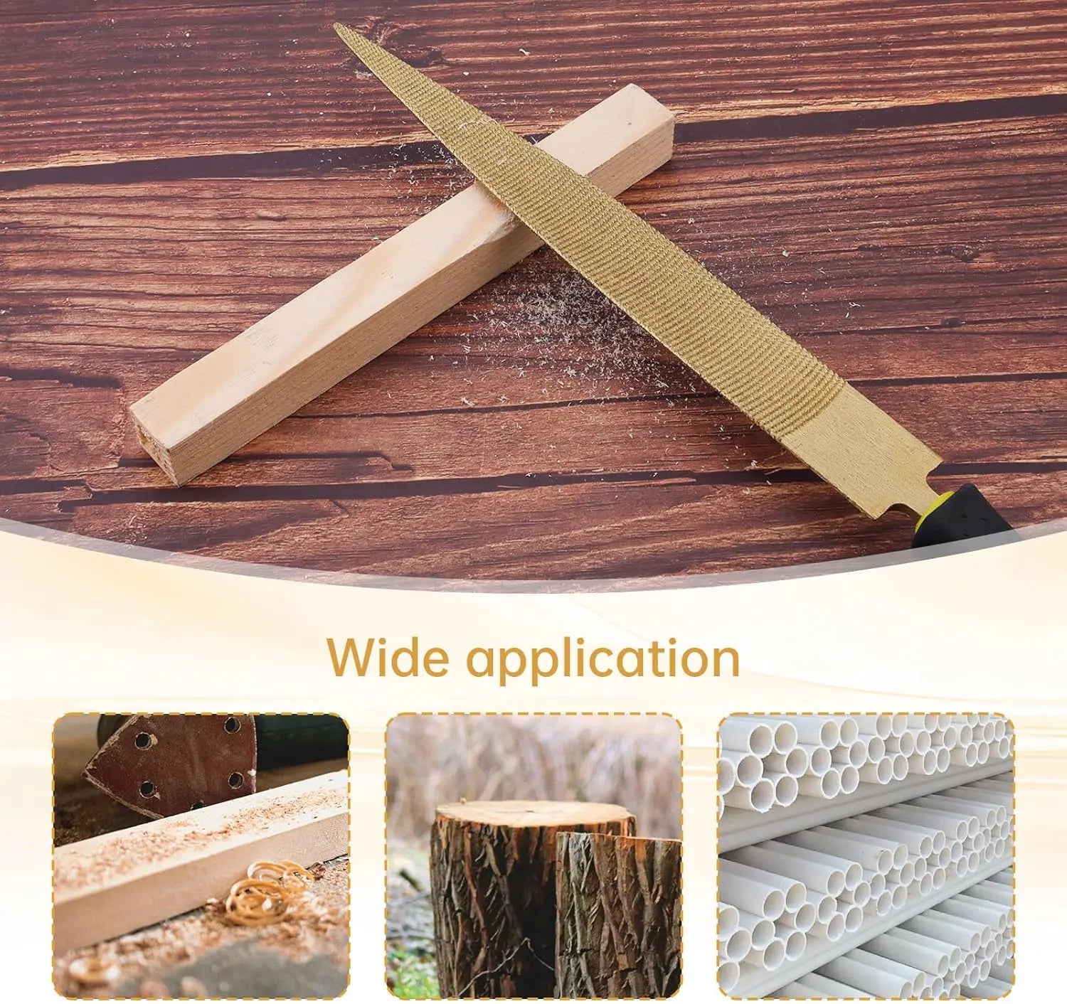 High Carbon Steel Golden Wood Rasp,Double Side Tapered and Half Round Rasp File,4/6/8/10/12inch for Woodworking/Carving/Sharping - Image 2